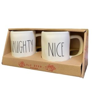 Rae Dunn NAUGHTY NICE Mug Set of 2 White Black Large Letters New 2017 OG